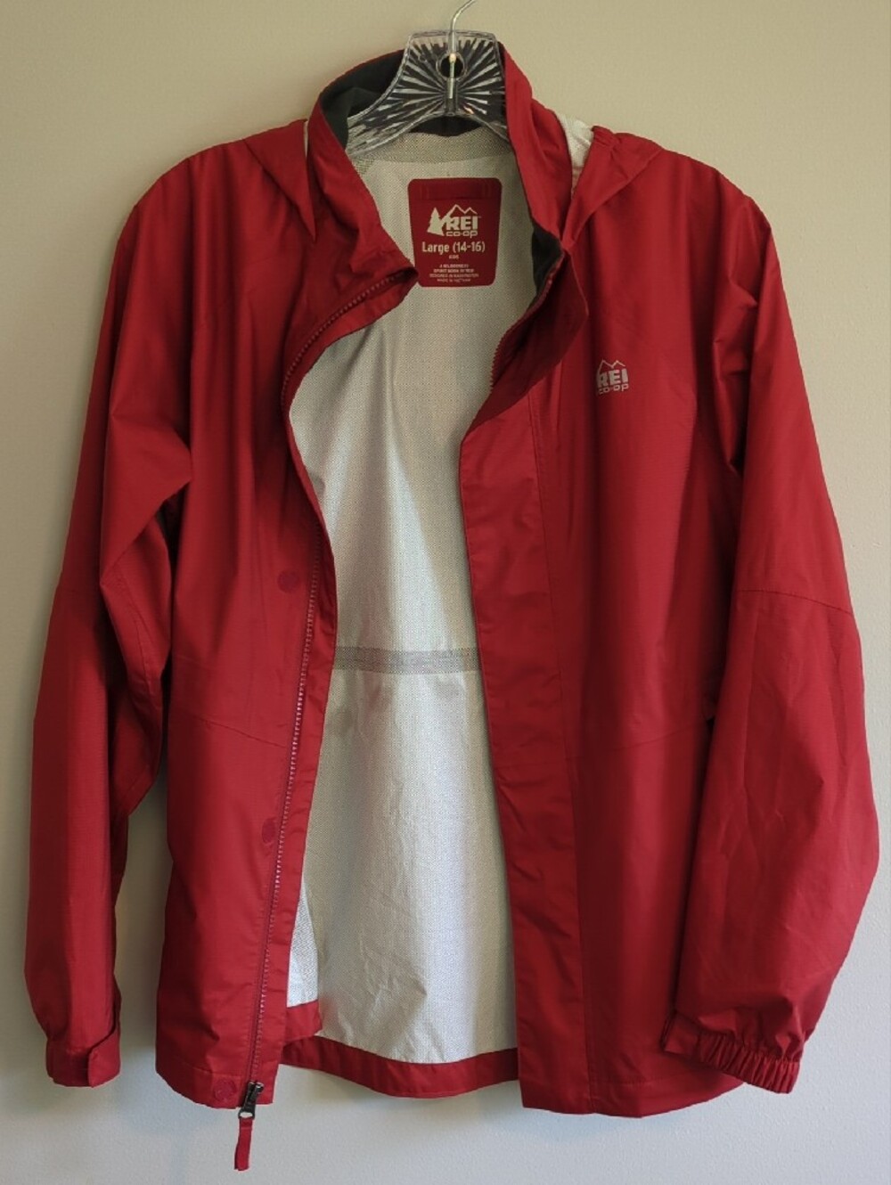 REI Red Hooded Rain Shell Jacket - Picture 3 of 4
